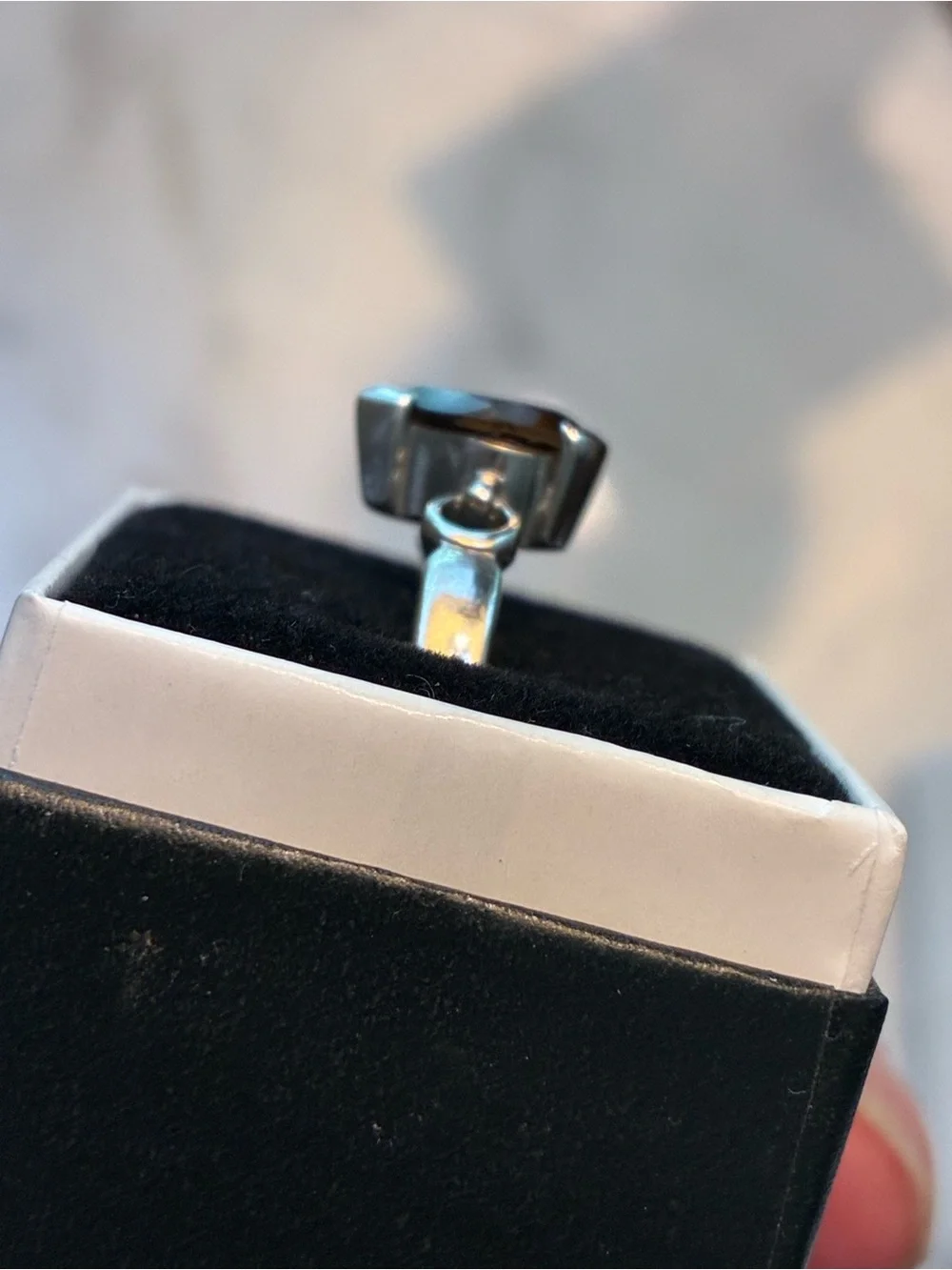 Sterling Silver Ring with Pear-Cut Smoky Brown Stone